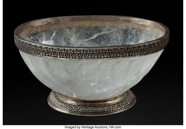61068: A Large Silver Mounted Rock Crystal Bowl 8-1/2 x