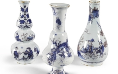 Three Dutch Delft blue and manganese vases