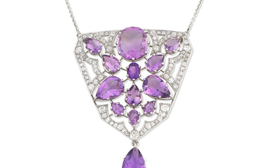 An amethyst and diamond pendant necklace