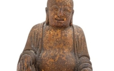 * A Chinese Carved Wood Figure of Laughing Buddha