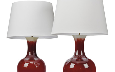 A PAIR OF CHINESE SANG-DE-BOEUF TABLE LAMPS, LATE 19TH/20TH CENTURY