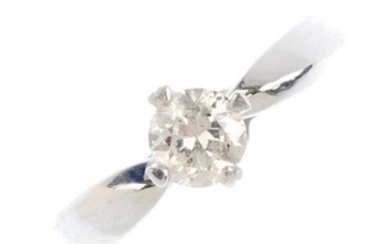 A diamond single-stone ring. The brilliant-cut diamond