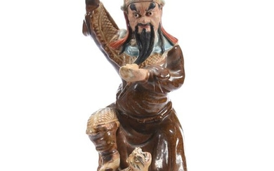Figural Incense Burner, Unmarked Chinese, Man & Tiger
