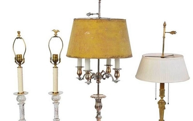 Four Vintage Cut Glass, Metal Candelabra Lamps