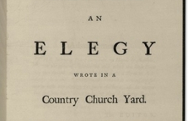 [GRAY, Thomas (1716-1771).] An Elegy Wrote in a Country Church Yard. London: for R. Dodsley, and sold by M. Cooper, 1751.