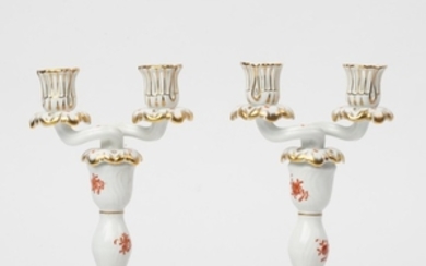 HEREND PAIR OF 'CHINESE BOUQUET' CANDLE HOLDERS