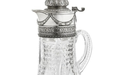 A Large Fabergé Silver and Cut Glass Covered Ewer, Moscow, 1898-1914