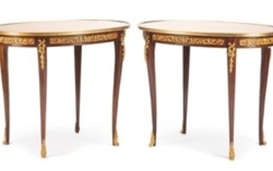 A Pair of Louis XV Style Gilt Bronze Mounted Side Tables