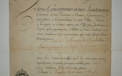 Louis XVI signed passport dated Versailles 1785. Countersigned by Charles Gravier, Count of Vergennes. Good Condition. All...