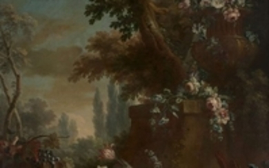 Michele-Antonio Rapous Turin, 1733 - 1819 Vases de fleurs et fruits dans un jardin
