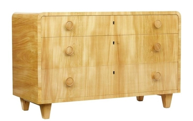 MID 20TH CENTURY SHAPED ELM CHEST OF DRAWERS