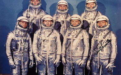 THE ORIGINAL MERCURY SEVEN IN SPACE SUITS, SIGNED.
