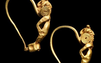 Roman Pair of Gold Earrings with Cupids, c. 1st Century
