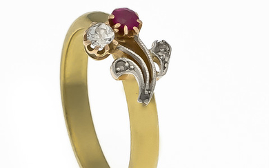 Ruby diamond ring GG / WG 900/000 with a round fac.