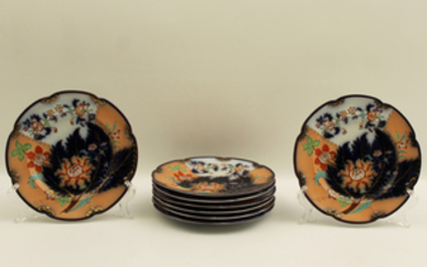SET OF 8 ENGLISH COBALT AND GOLD HIGHLIGHTED PLATES