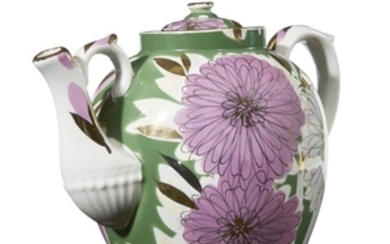 A Soviet porcelain decorative teapot "Dahlias" Dulevo Factory, Likino-Dulevo,...
