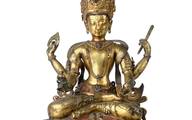 A Tibetan Painted Gilt and Copper Alloy Figure of Shadakshari...