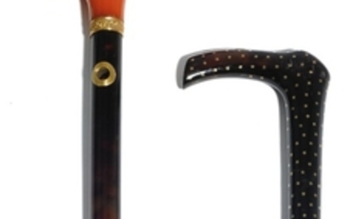 Two tortoiseshell, amber canes with gold mounts, 19th century