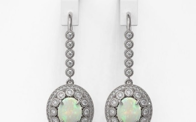 7.81 ctw Certified Opal & Diamond Victorian Earrings 14K White Gold