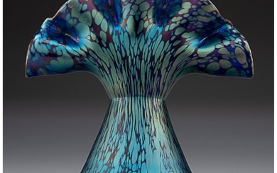 79168: Loetz Cobalt Papillon Glass Fan Vase, circa 1898