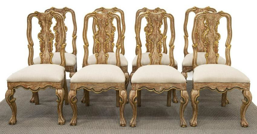 (8) BAROQUE STYLE PARCEL GILT DINING CHAIRS