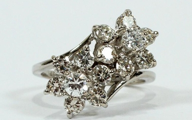 TWIN CLUSTER DIAMOND & 14KT WHITE GOLD RING