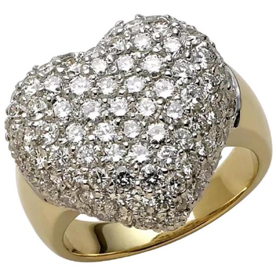 Puffed Paved Heart Ring, Diamond 3.17 Carat, G-H