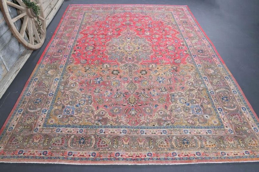 9.7x13.5 TURKISH Rug, Pink Antique Vintage Carpet