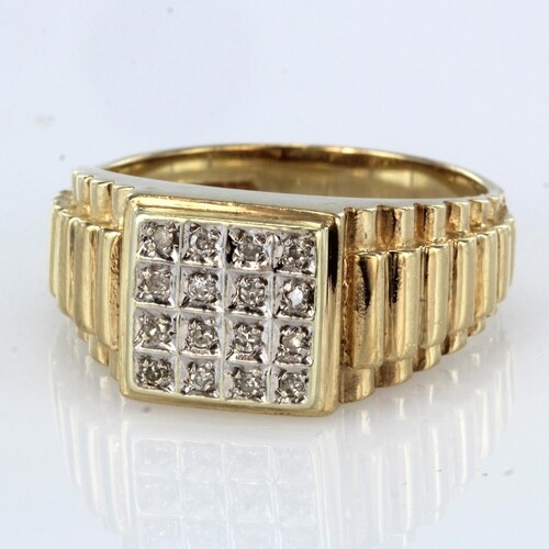 9ct yellow gold square head diamond set signet style ring, f...