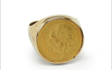 A 1955 Mexican 5 Peso Gold Coin Ring.