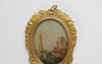 A 19th Century Pendant having painted miniature of sailing...