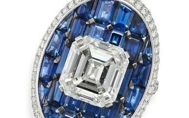 A 5.00 CARAT DIAMOND AND SAPPHIRE DRESS RING in 18ct white gold, set to the centre with a square