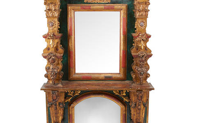 A Baroque Painted and Parcel Giltwood Fireplace Surround