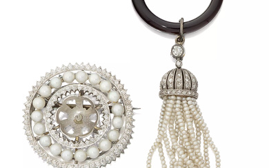 A Belle Époque diamond and seed pearl tassel pendant, the...