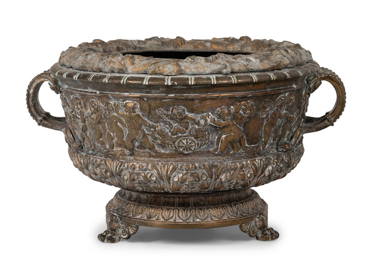 A Brass Two-Handled Jardinière with Bacchic Figures
