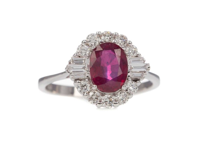 A CERTIFICATED TREATED RUBY AND DIAMOND RING