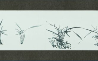 A CHINESE ORCHID PAINTING ON PAPER, MOUNTED, QIAN ZAI MARK