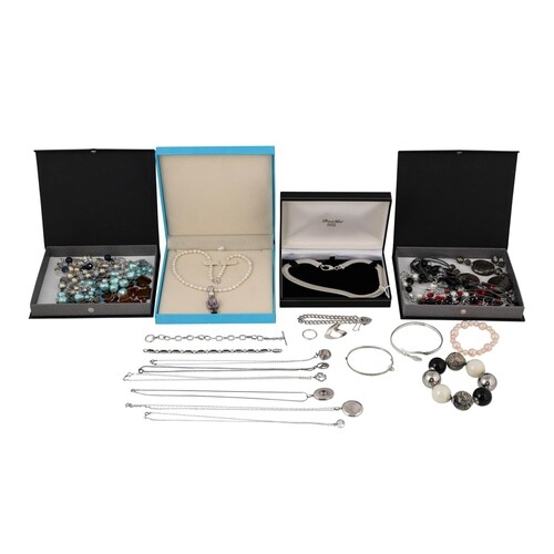 A COLLECTION OF MODERN STERLING SILVER JEWELLERY, including;...