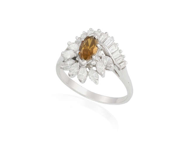 A COLOURED DIAMOND AND DIAMOND DRESS RING Composed...