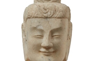 A Chinese Northern Wei style carved marble head of a Bodihisattva
