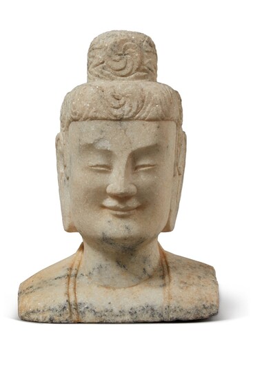 A Chinese Northern Wei style carved marble head of a Bodihisattva