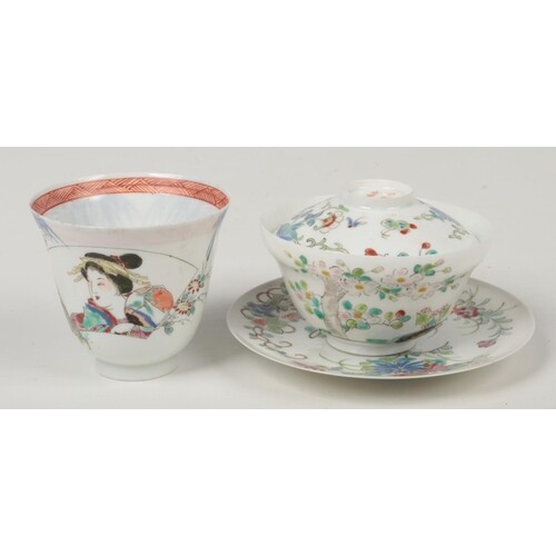 A Chinese eggshell porcelain beaker painted in coloured enam...