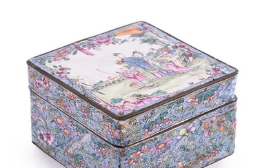 A Chinese enamel square box and cover