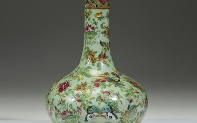 A Chinese export famille rose-decorated celadon-ground