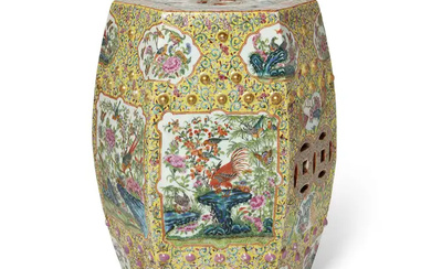 A Chinese famille rose yellow ground garden stool Qing dynasty, 19th century...