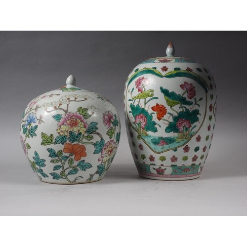 A Chinese jar with polychrome floral decoration, seal mark t...