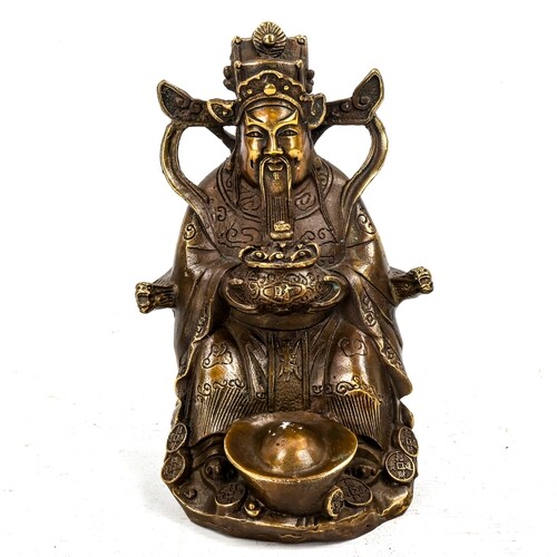 A Chinese patinated bronze seated figure, height 20cm