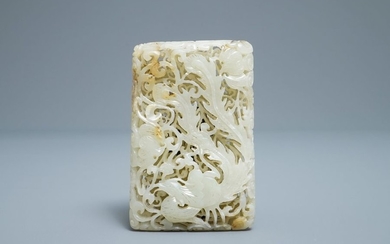 A Chinese reticulated pale celadon jade 'dragon and...
