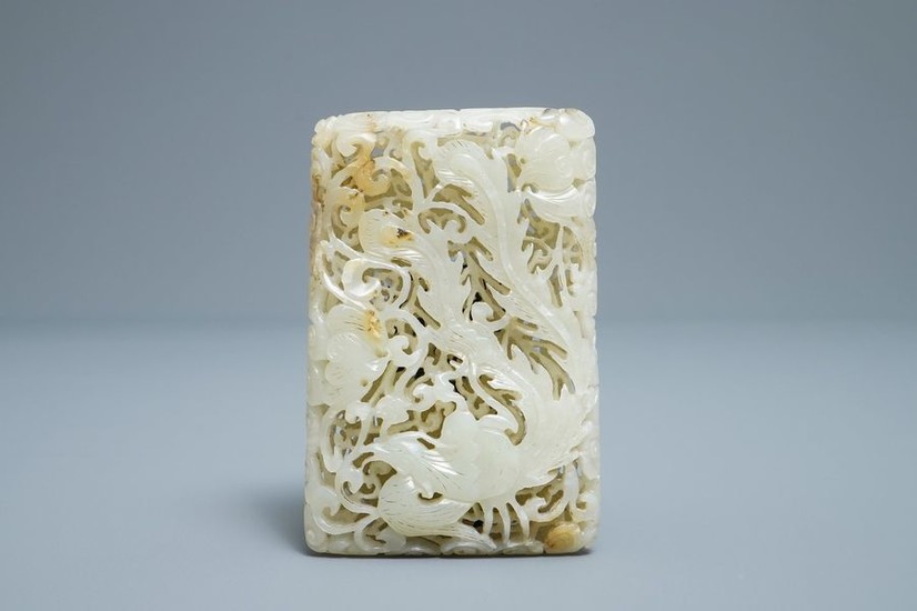 A Chinese reticulated pale celadon jade 'dragon and...