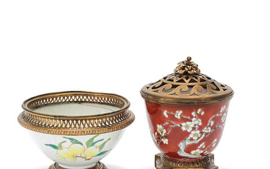 A FAMILLE ROSE 'SANDUO' BOWL AND AN ENAMELLED 'PRUNUS' BOWL